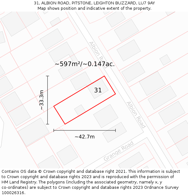 31, ALBION ROAD, PITSTONE, LEIGHTON BUZZARD, LU7 9AY: Plot and title map