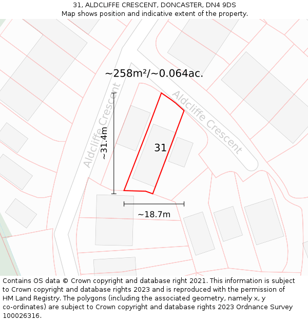 31, ALDCLIFFE CRESCENT, DONCASTER, DN4 9DS: Plot and title map