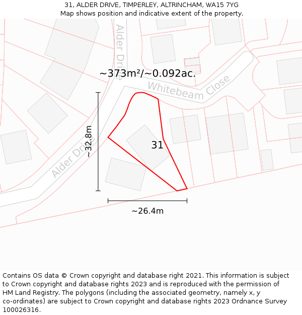 31, ALDER DRIVE, TIMPERLEY, ALTRINCHAM, WA15 7YG: Plot and title map