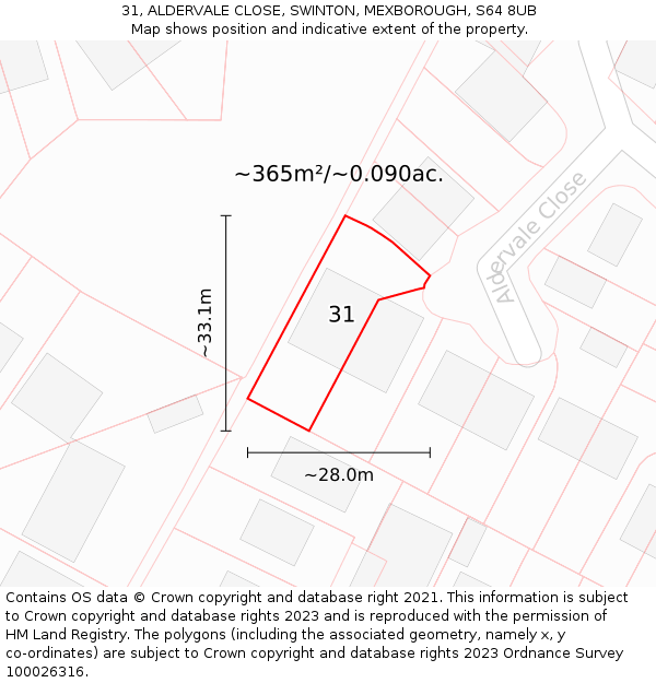31, ALDERVALE CLOSE, SWINTON, MEXBOROUGH, S64 8UB: Plot and title map