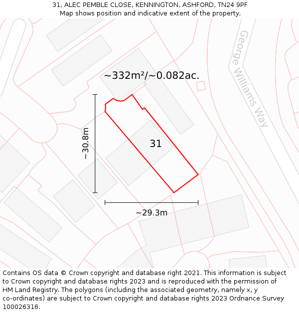 31, ALEC PEMBLE CLOSE, KENNINGTON, ASHFORD, TN24 9PF: Plot and title map