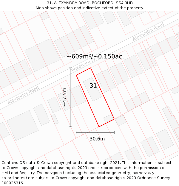 31, ALEXANDRA ROAD, ROCHFORD, SS4 3HB: Plot and title map