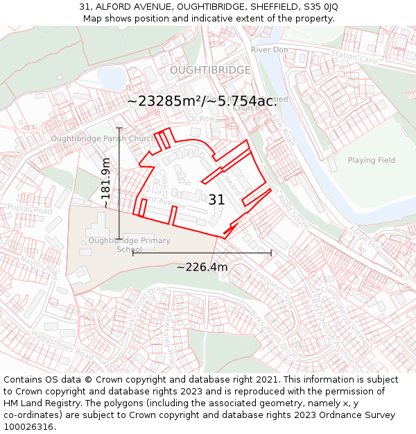 31, ALFORD AVENUE, OUGHTIBRIDGE, SHEFFIELD, S35 0JQ: Plot and title map