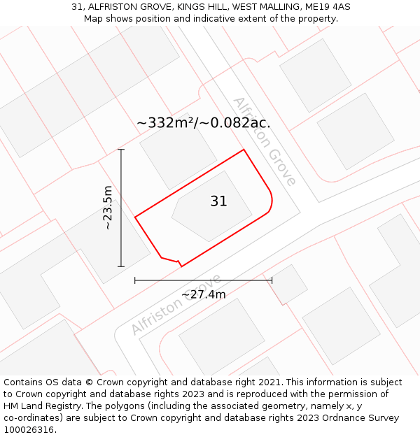 31, ALFRISTON GROVE, KINGS HILL, WEST MALLING, ME19 4AS: Plot and title map