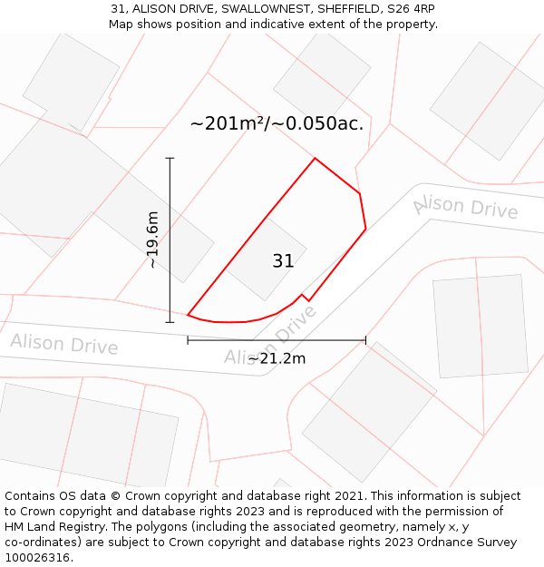 31, ALISON DRIVE, SWALLOWNEST, SHEFFIELD, S26 4RP: Plot and title map