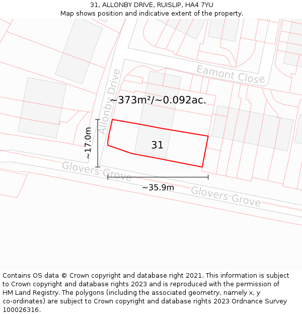 31, ALLONBY DRIVE, RUISLIP, HA4 7YU: Plot and title map