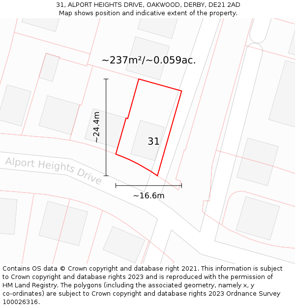 31, ALPORT HEIGHTS DRIVE, OAKWOOD, DERBY, DE21 2AD: Plot and title map