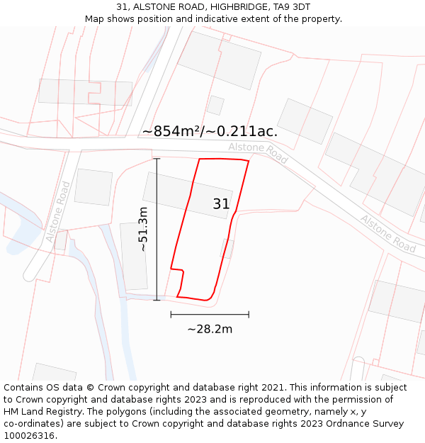 31, ALSTONE ROAD, HIGHBRIDGE, TA9 3DT: Plot and title map