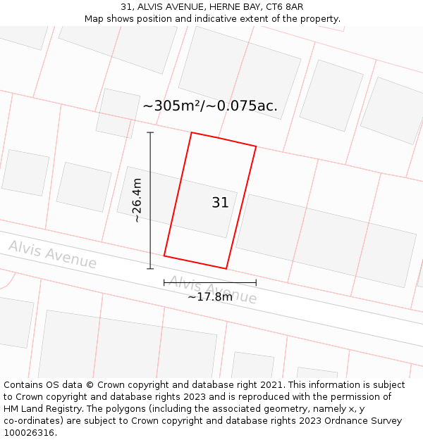 31, ALVIS AVENUE, HERNE BAY, CT6 8AR: Plot and title map