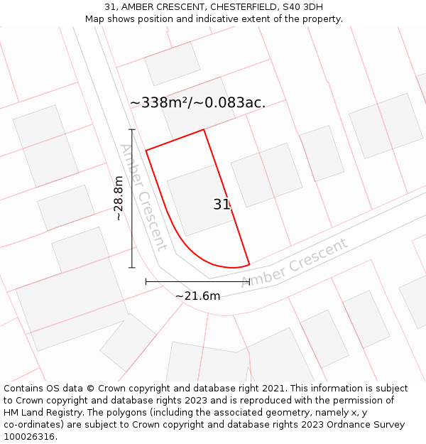 31, AMBER CRESCENT, CHESTERFIELD, S40 3DH: Plot and title map