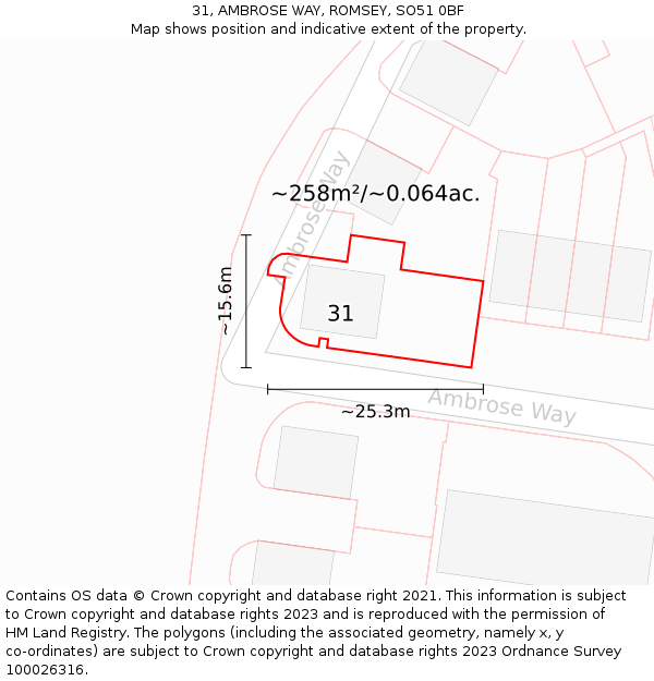 31, AMBROSE WAY, ROMSEY, SO51 0BF: Plot and title map