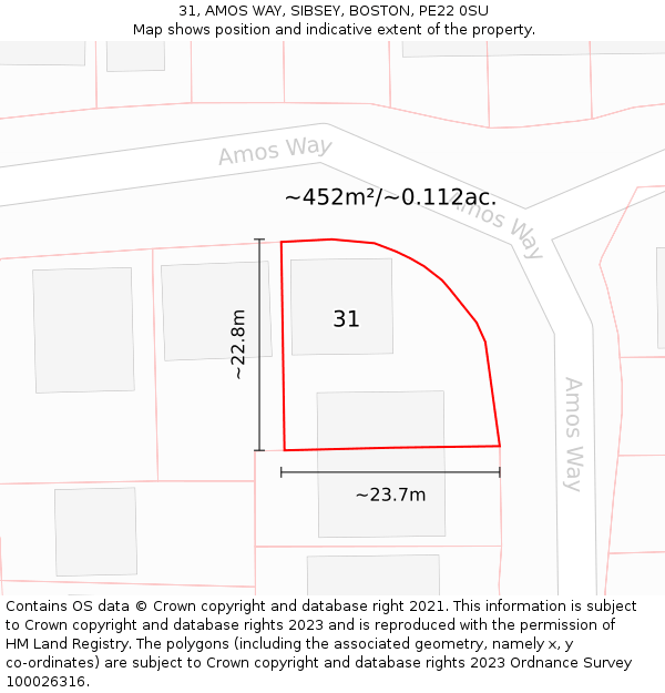 31, AMOS WAY, SIBSEY, BOSTON, PE22 0SU: Plot and title map