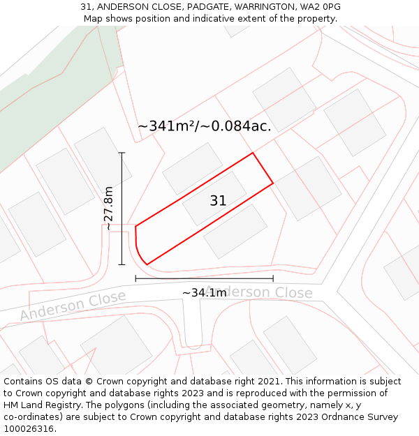 31, ANDERSON CLOSE, PADGATE, WARRINGTON, WA2 0PG: Plot and title map