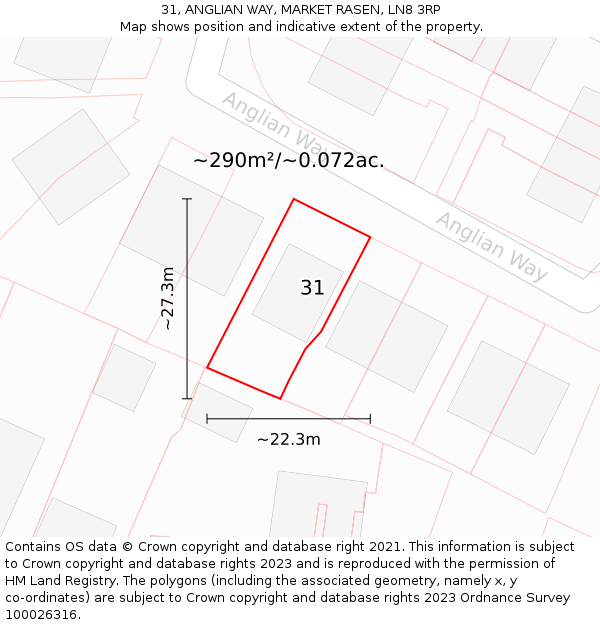 31, ANGLIAN WAY, MARKET RASEN, LN8 3RP: Plot and title map