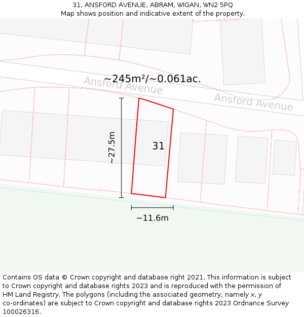 31, ANSFORD AVENUE, ABRAM, WIGAN, WN2 5PQ: Plot and title map