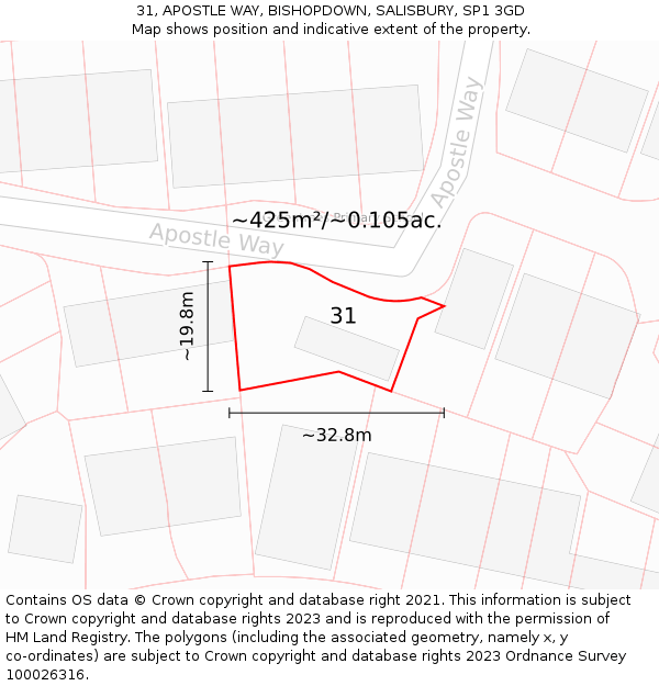 31, APOSTLE WAY, BISHOPDOWN, SALISBURY, SP1 3GD: Plot and title map