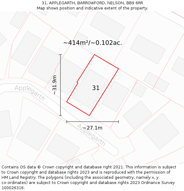 31, APPLEGARTH, BARROWFORD, NELSON, BB9 6RR: Plot and title map