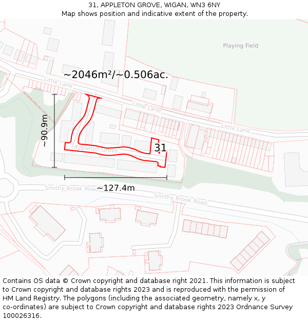 31, APPLETON GROVE, WIGAN, WN3 6NY: Plot and title map