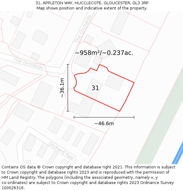 31, APPLETON WAY, HUCCLECOTE, GLOUCESTER, GL3 3RP: Plot and title map