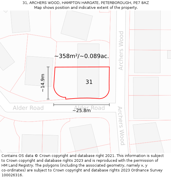 31, ARCHERS WOOD, HAMPTON HARGATE, PETERBOROUGH, PE7 8AZ: Plot and title map