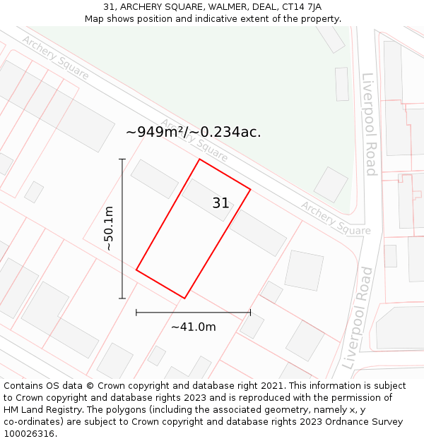 31, ARCHERY SQUARE, WALMER, DEAL, CT14 7JA: Plot and title map