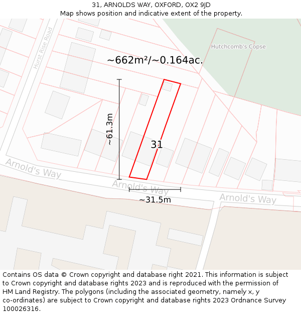31, ARNOLDS WAY, OXFORD, OX2 9JD: Plot and title map