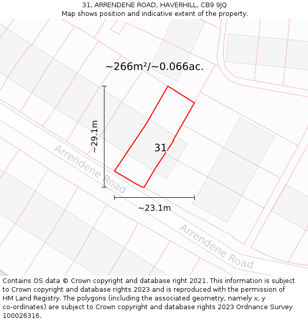 31, ARRENDENE ROAD, HAVERHILL, CB9 9JQ: Plot and title map