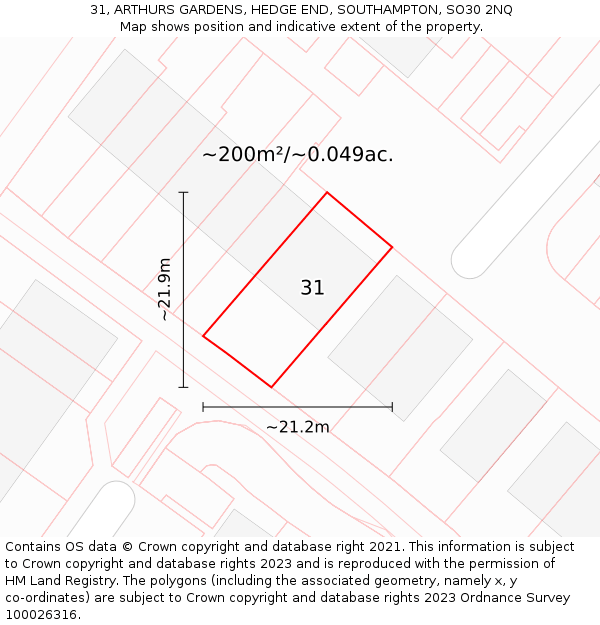 31, ARTHURS GARDENS, HEDGE END, SOUTHAMPTON, SO30 2NQ: Plot and title map