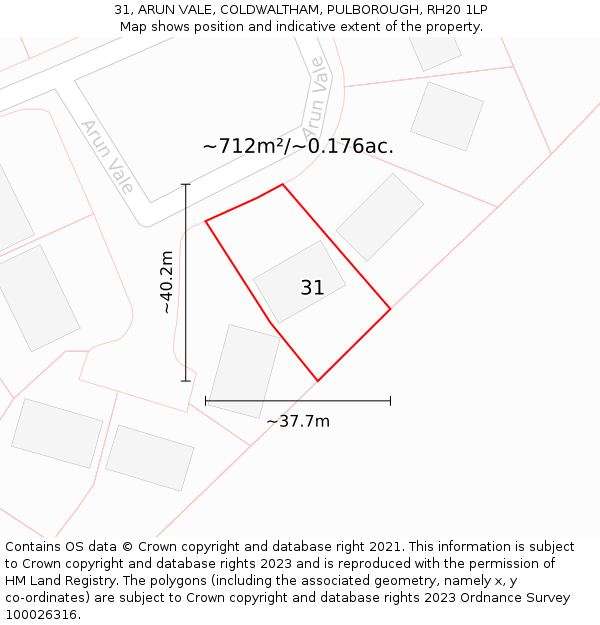 31, ARUN VALE, COLDWALTHAM, PULBOROUGH, RH20 1LP: Plot and title map