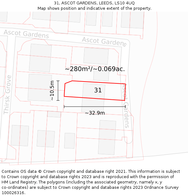 31, ASCOT GARDENS, LEEDS, LS10 4UQ: Plot and title map