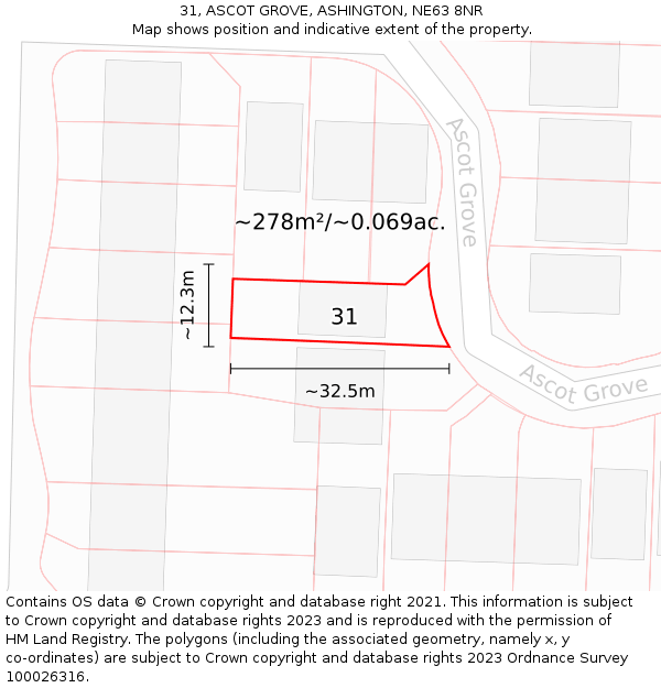 31, ASCOT GROVE, ASHINGTON, NE63 8NR: Plot and title map