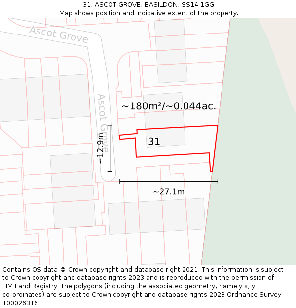 31, ASCOT GROVE, BASILDON, SS14 1GG: Plot and title map