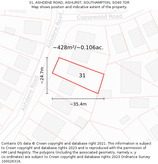 31, ASHDENE ROAD, ASHURST, SOUTHAMPTON, SO40 7DR: Plot and title map