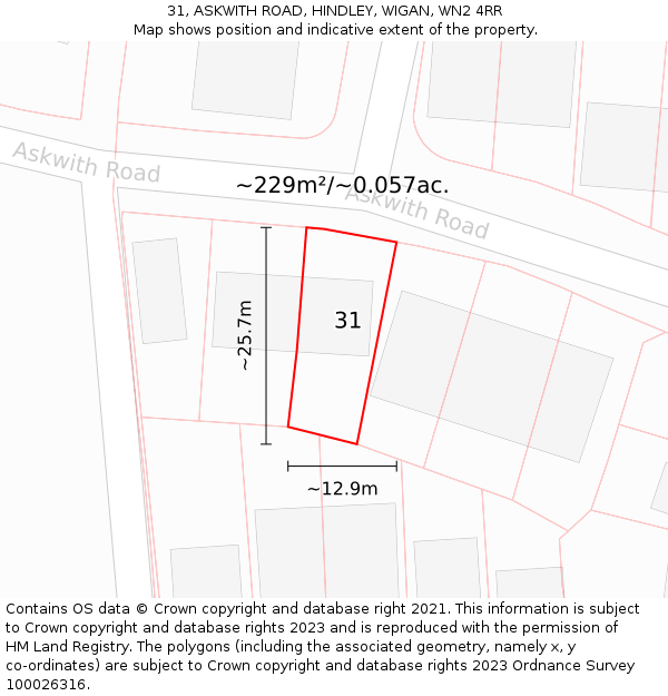 31, ASKWITH ROAD, HINDLEY, WIGAN, WN2 4RR: Plot and title map