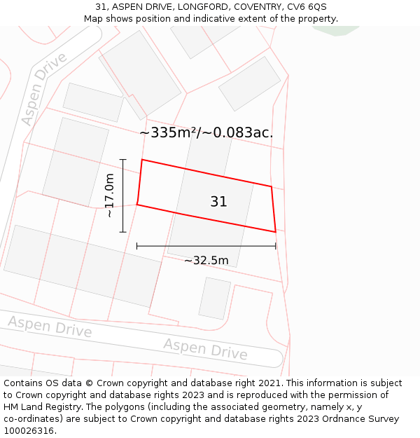 31, ASPEN DRIVE, LONGFORD, COVENTRY, CV6 6QS: Plot and title map