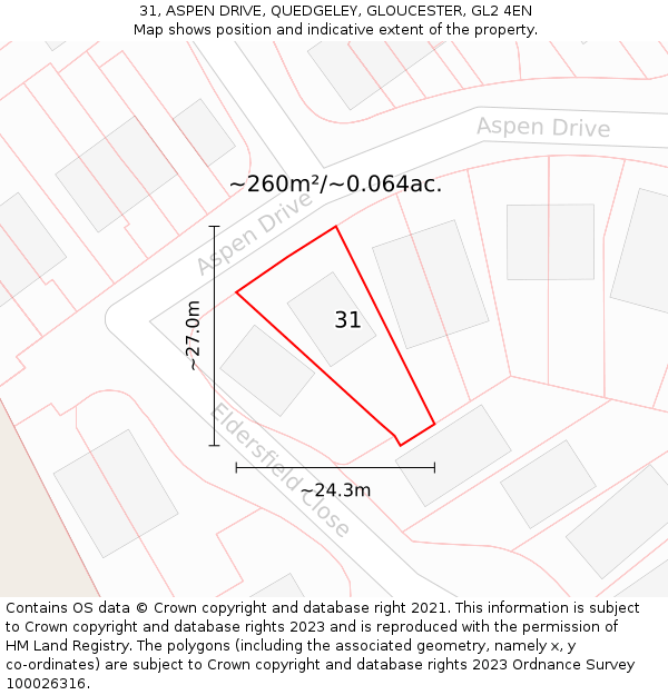 31, ASPEN DRIVE, QUEDGELEY, GLOUCESTER, GL2 4EN: Plot and title map