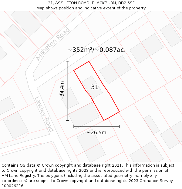 31, ASSHETON ROAD, BLACKBURN, BB2 6SF: Plot and title map