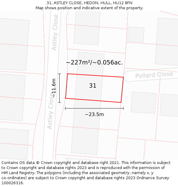 31, ASTLEY CLOSE, HEDON, HULL, HU12 8FN: Plot and title map