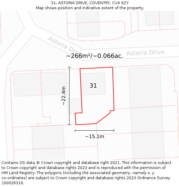 31, ASTORIA DRIVE, COVENTRY, CV4 9ZY: Plot and title map