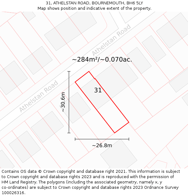 31, ATHELSTAN ROAD, BOURNEMOUTH, BH6 5LY: Plot and title map