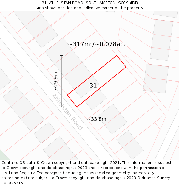 31, ATHELSTAN ROAD, SOUTHAMPTON, SO19 4DB: Plot and title map