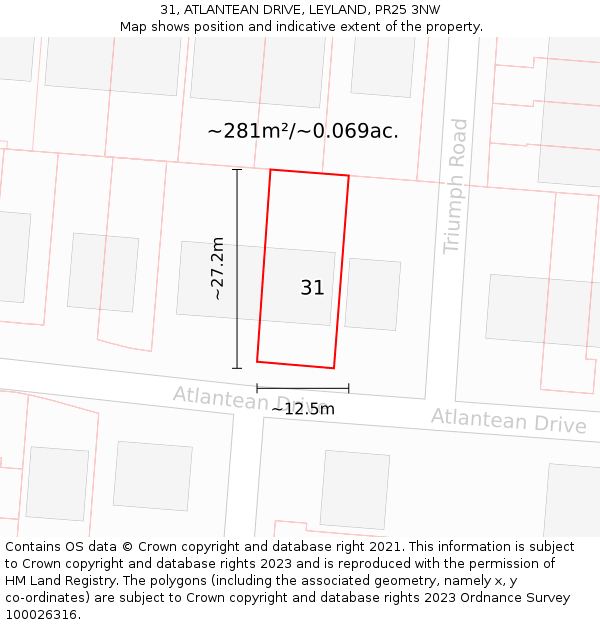 31, ATLANTEAN DRIVE, LEYLAND, PR25 3NW: Plot and title map