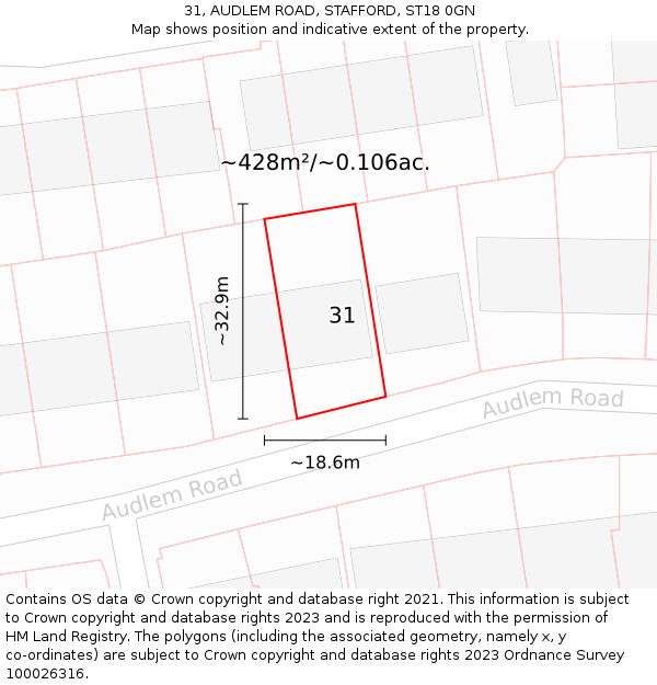 31, AUDLEM ROAD, STAFFORD, ST18 0GN: Plot and title map