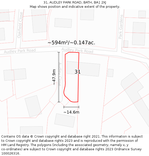 31, AUDLEY PARK ROAD, BATH, BA1 2XJ: Plot and title map