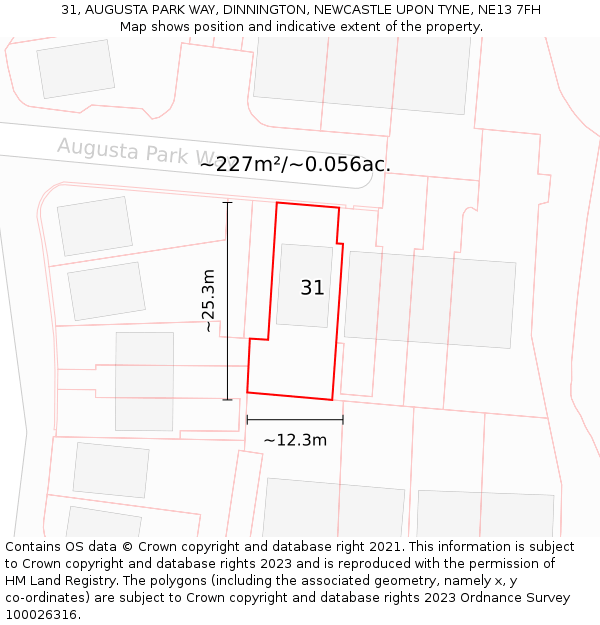 31, AUGUSTA PARK WAY, DINNINGTON, NEWCASTLE UPON TYNE, NE13 7FH: Plot and title map