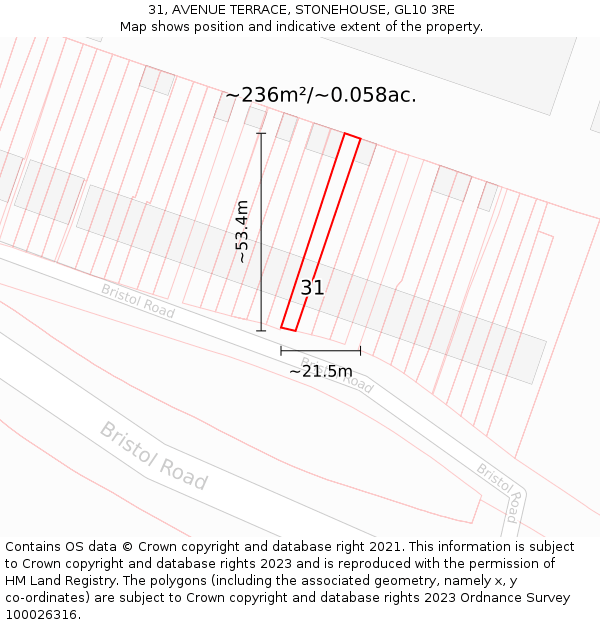 31, AVENUE TERRACE, STONEHOUSE, GL10 3RE: Plot and title map