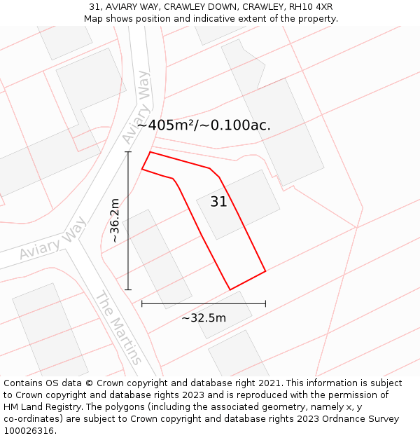 31, AVIARY WAY, CRAWLEY DOWN, CRAWLEY, RH10 4XR: Plot and title map