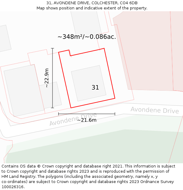 31, AVONDENE DRIVE, COLCHESTER, CO4 6DB: Plot and title map