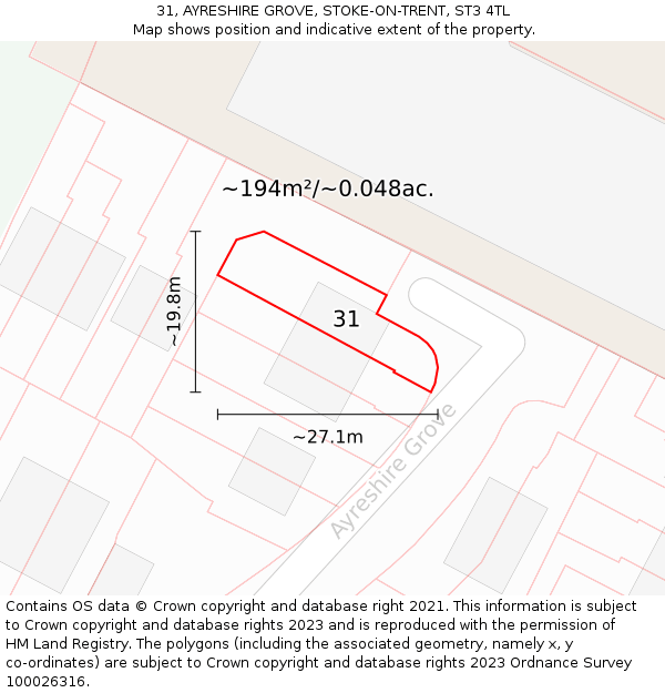 31, AYRESHIRE GROVE, STOKE-ON-TRENT, ST3 4TL: Plot and title map