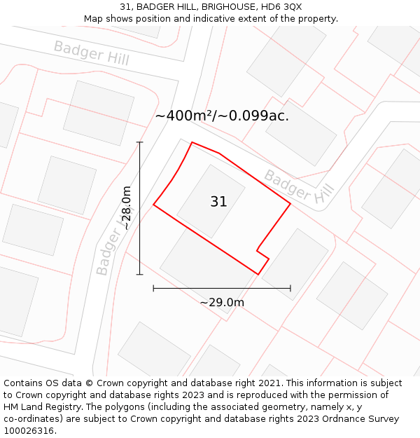 31, BADGER HILL, BRIGHOUSE, HD6 3QX: Plot and title map